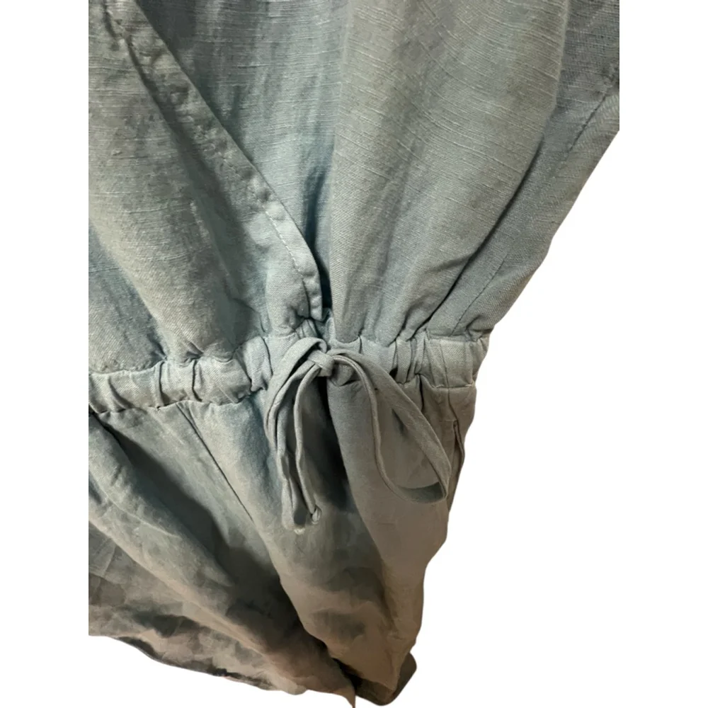 Cloth & Stone Anthropologie Linen Blend Jumpsuit Blue Wrap Short Sleeve Size M - Picture 10 of 16